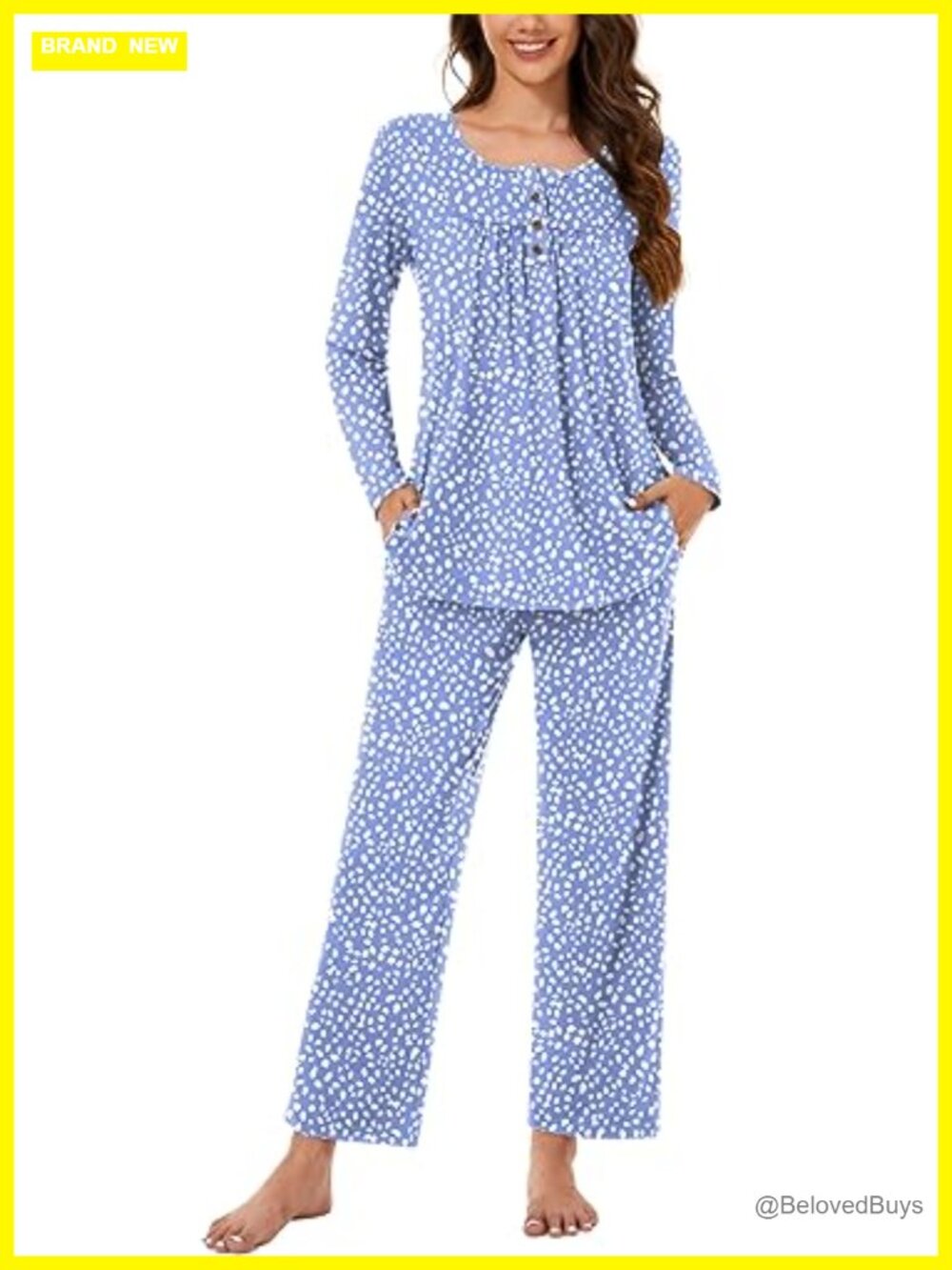 Women's 2 Piece Pajama Set Fall Lounge Outfit Long Sleeve Henley Sleepwear
